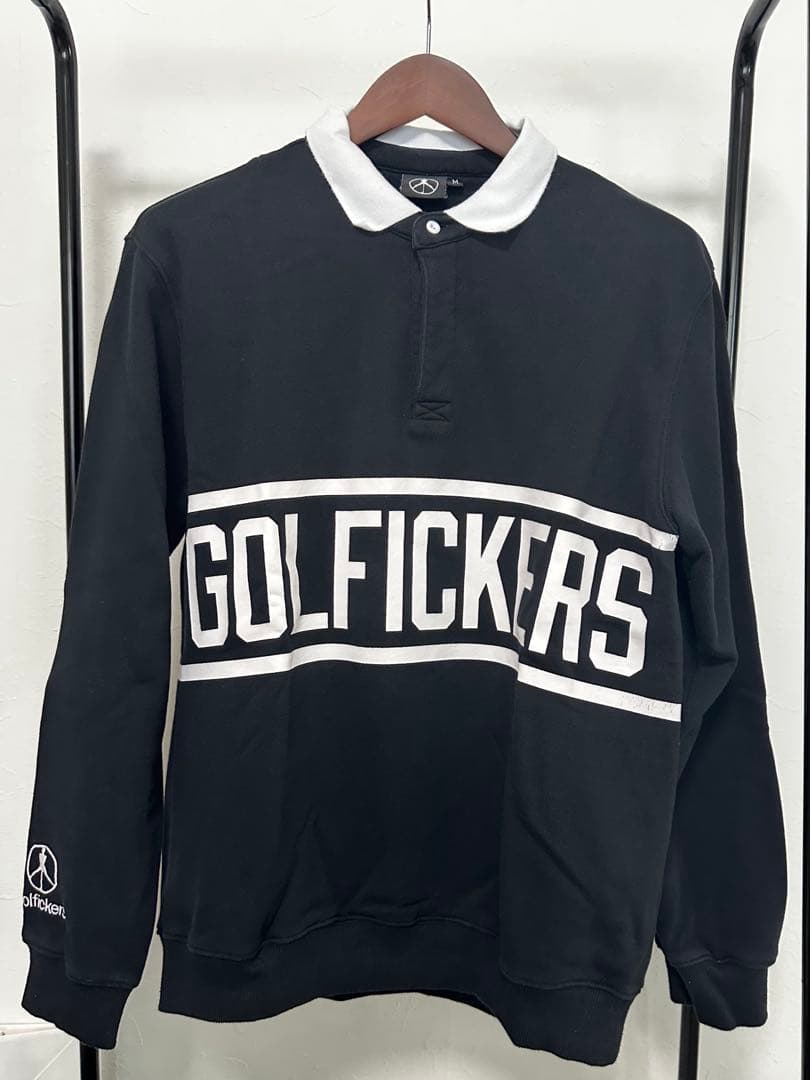 【GOLFFICKERS】長袖スウェットポロシャツ M ブラック