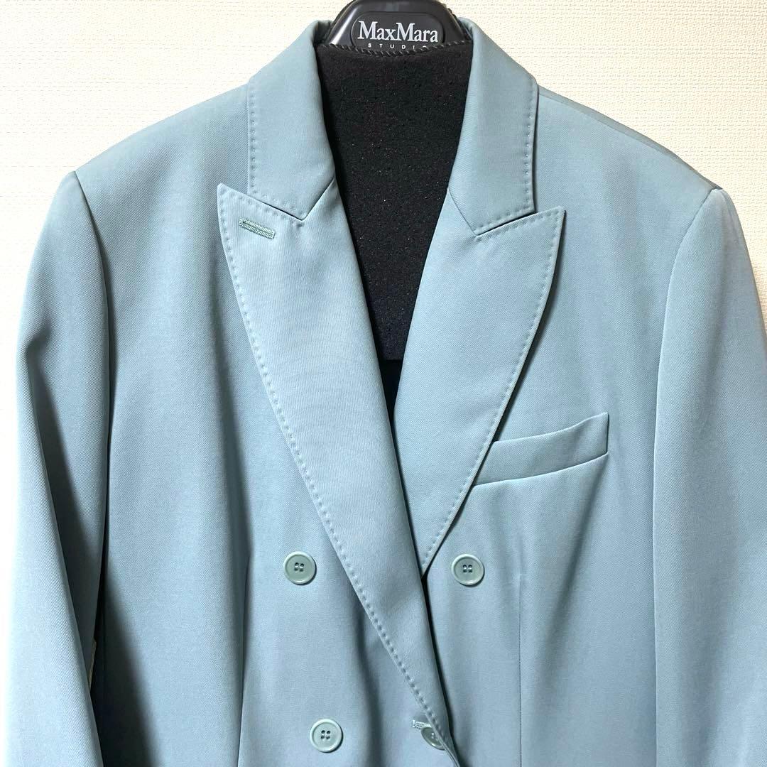 MaxMara 白タグ ブルー46 ダブルブレスト テーラード ロールアップ