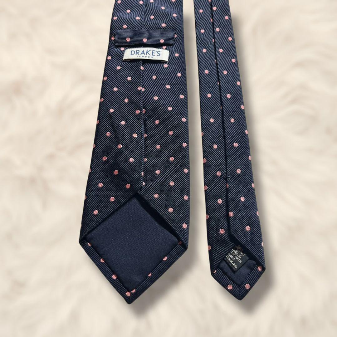 【美品✨】ドレイクス ドット柄 ネイビーピンク ジャガード レップ織り ネクタイ