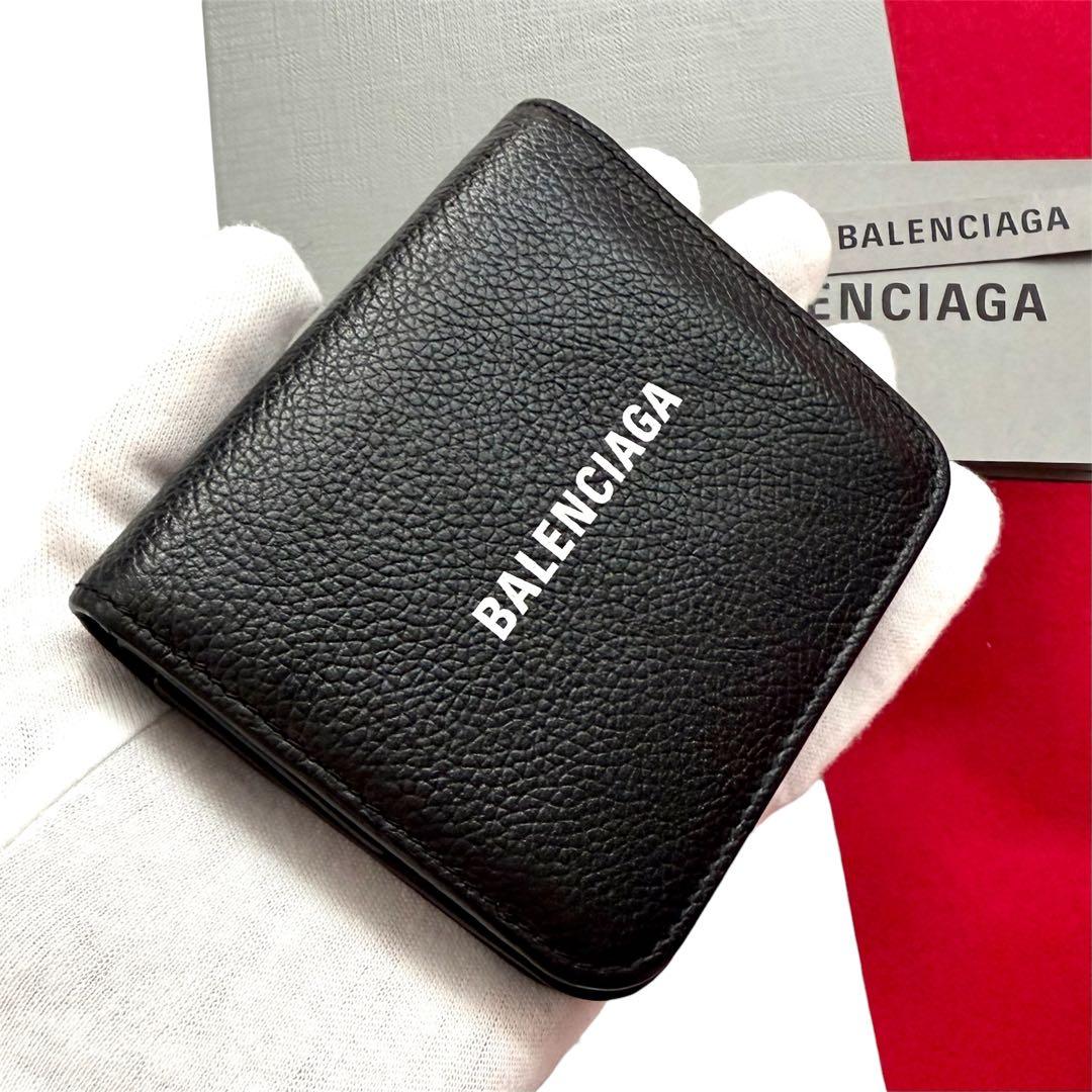 美品✨BALENCIAGAバレンシアガ財布　二つ折財布594216ロゴ　ブラック
