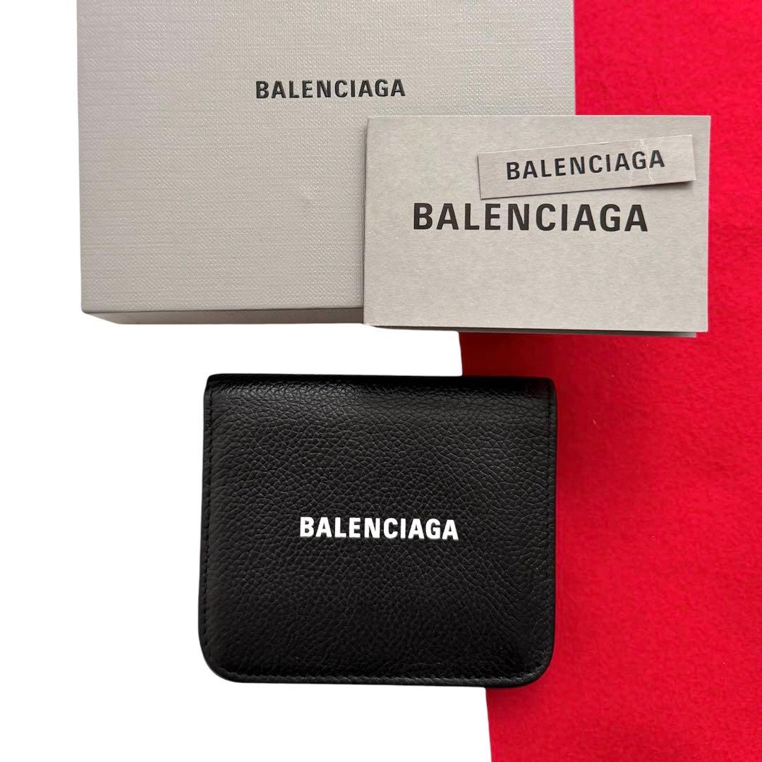 美品✨BALENCIAGAバレンシアガ財布　二つ折財布594216ロゴ　ブラック