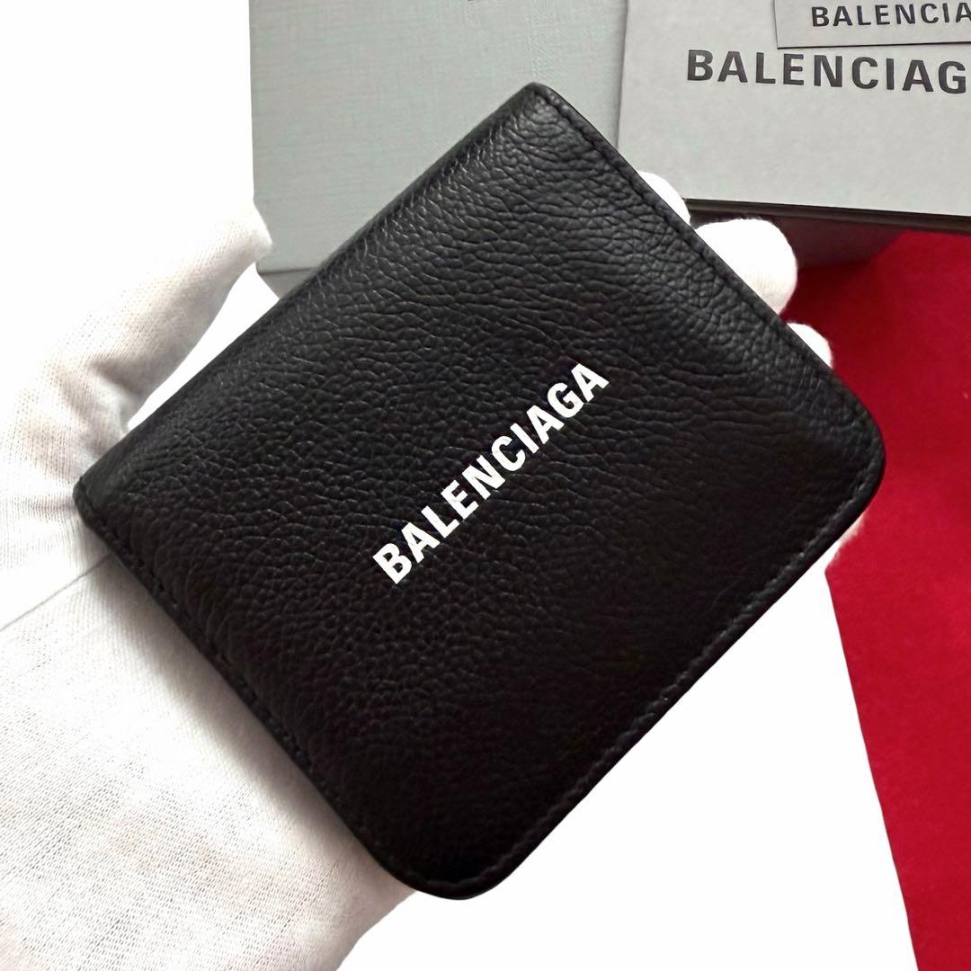 美品✨BALENCIAGAバレンシアガ財布　二つ折財布594216ロゴ　ブラック
