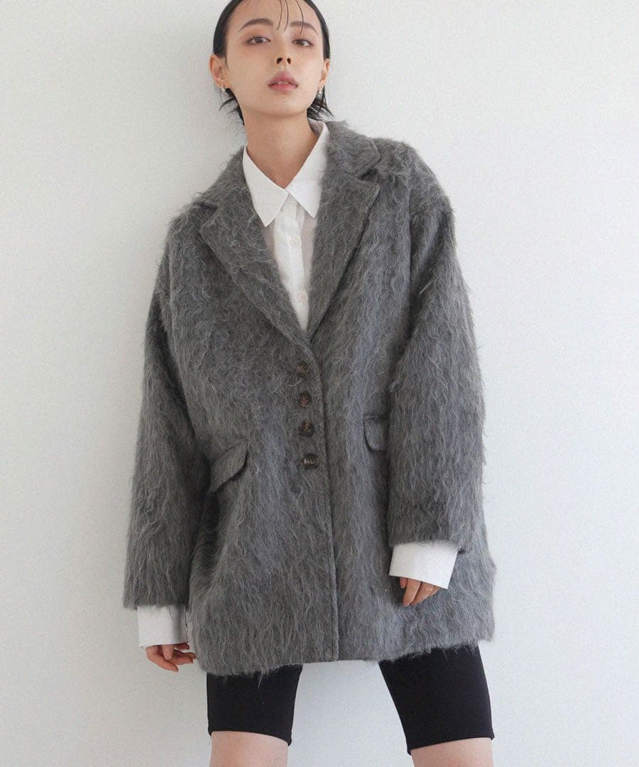 LIAN シャギーテーラードジャケットコート グレー
