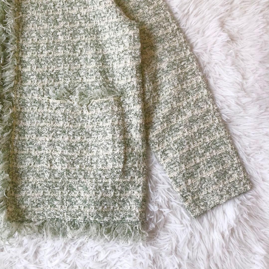 美品 レキップ 24AW ツイードジャガードカーディガン ジャケット グリーン