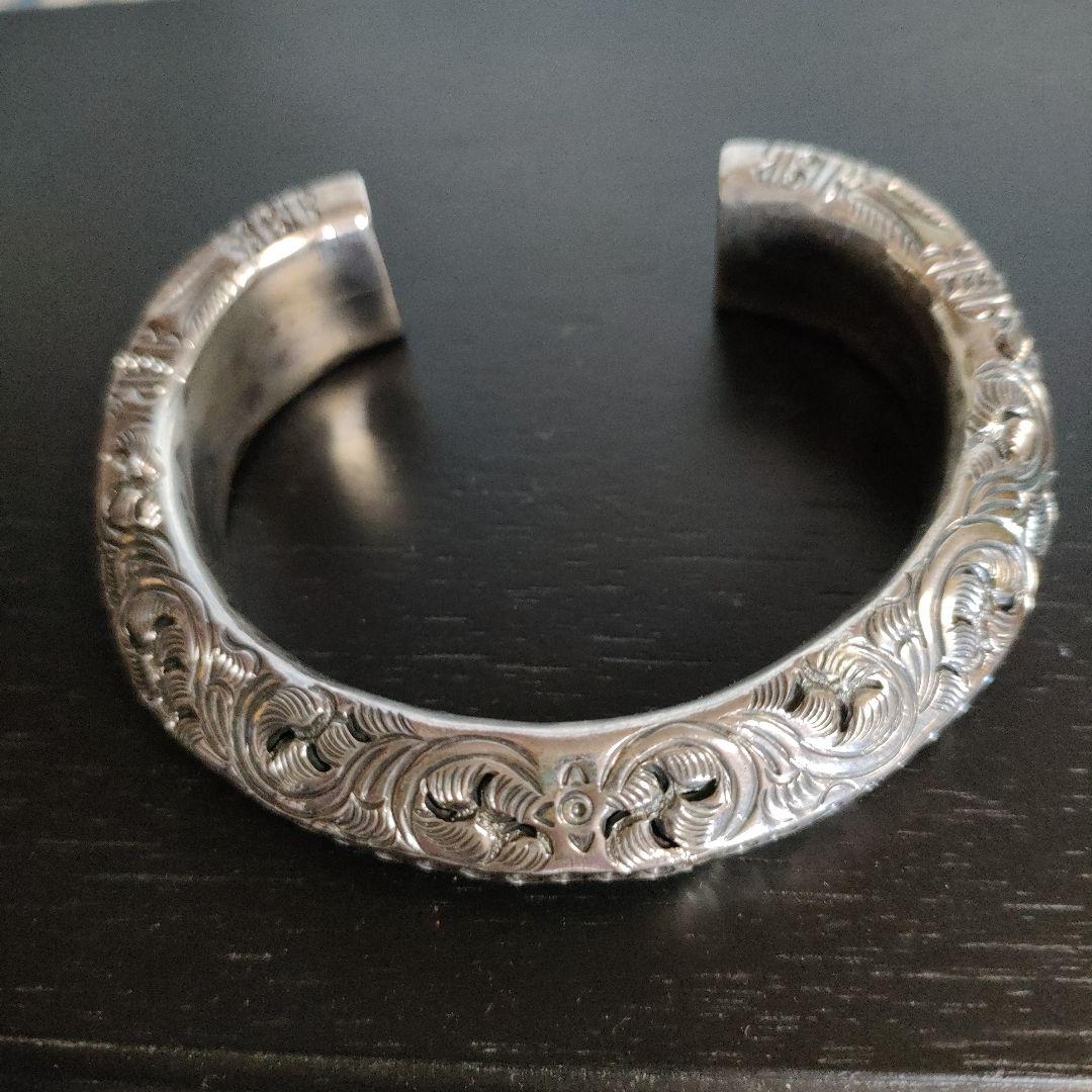 スターリングシルバー フローラルカフブレスレット