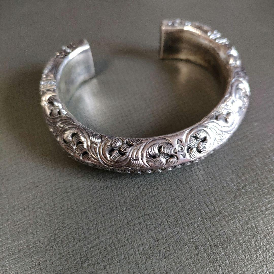 スターリングシルバー フローラルカフブレスレット