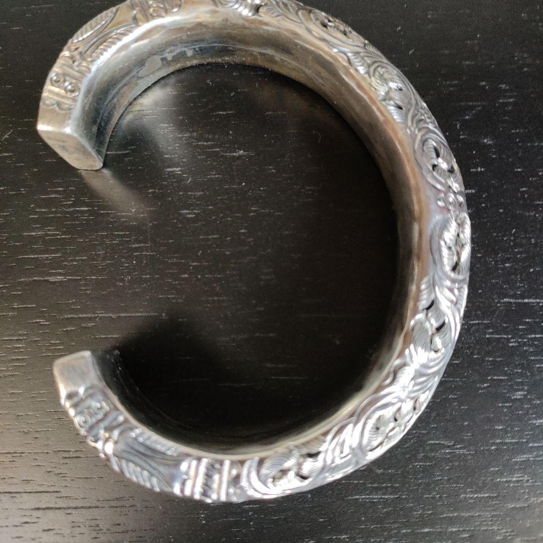 スターリングシルバー フローラルカフブレスレット