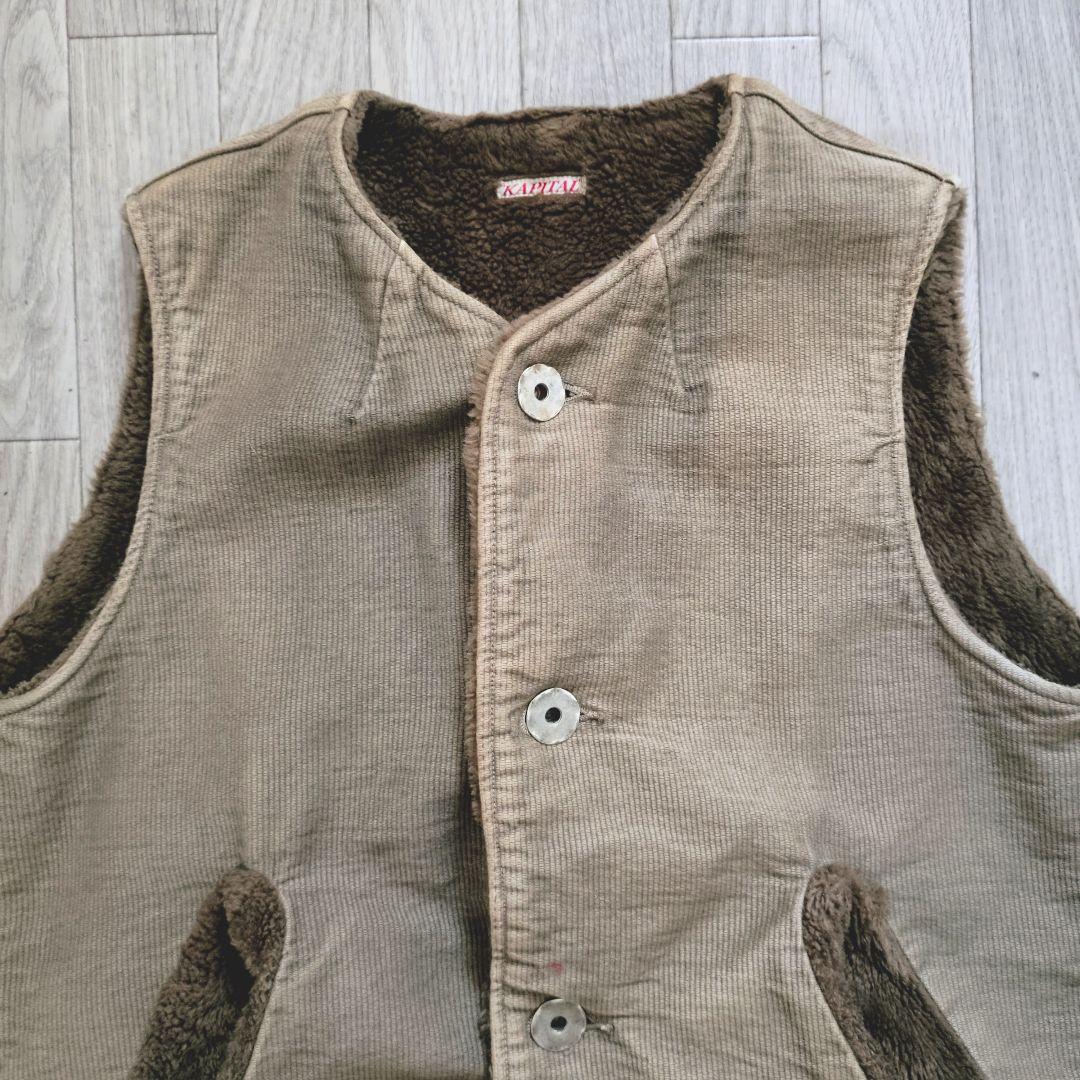 希少 KAPITAL 完売品 細コーデュロイ ボアベスト シンチバック