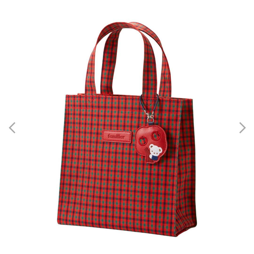 ファミリア 小 トートバッグ 赤 チェック 新品タグ付き