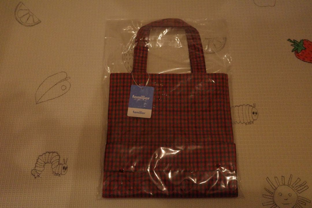 ファミリア 小 トートバッグ 赤 チェック 新品タグ付き