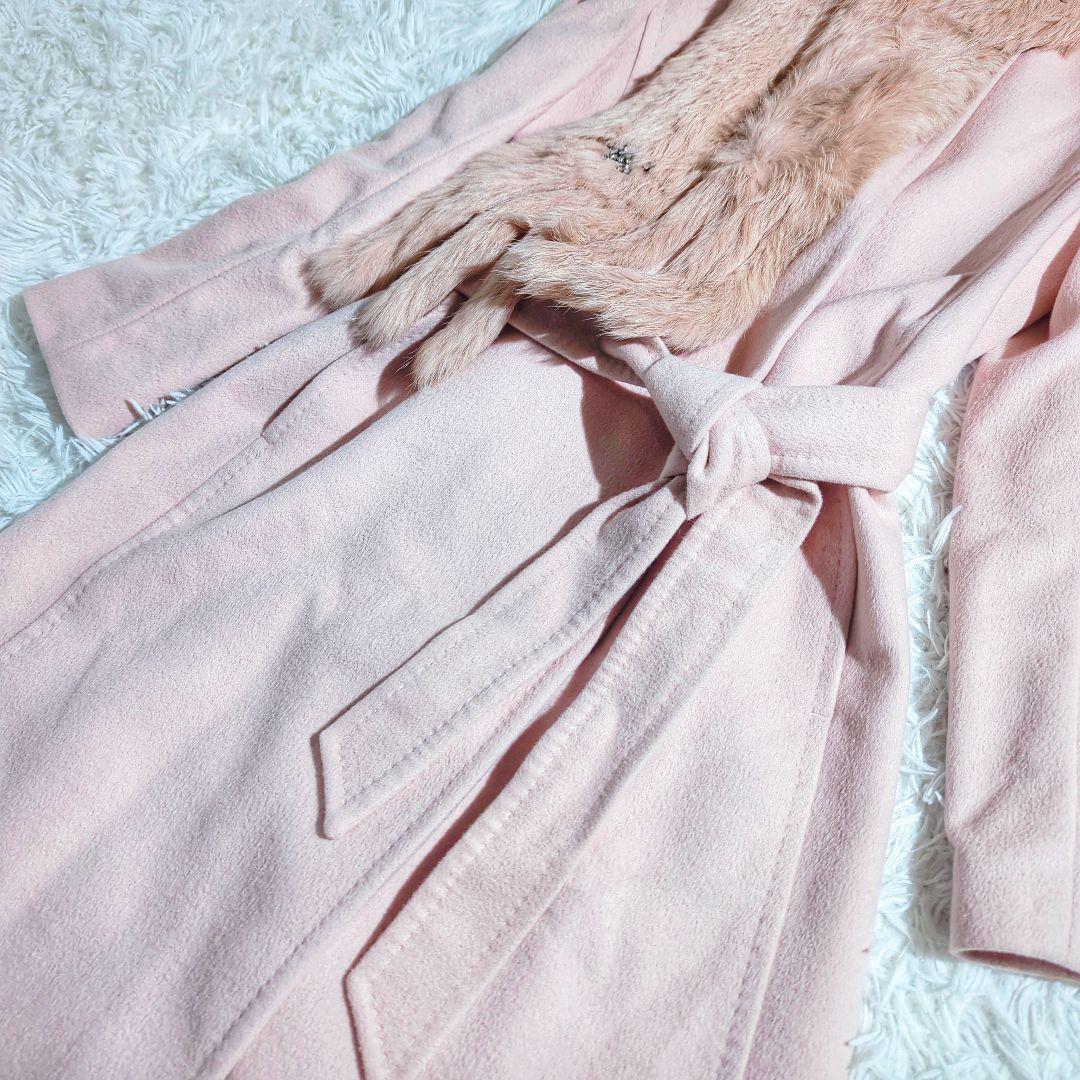 INED アンゴラ カシミア混 チェスターコート ファーストール付き ベルト