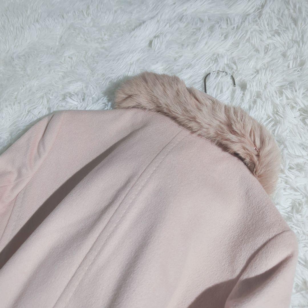 INED アンゴラ カシミア混 チェスターコート ファーストール付き ベルト