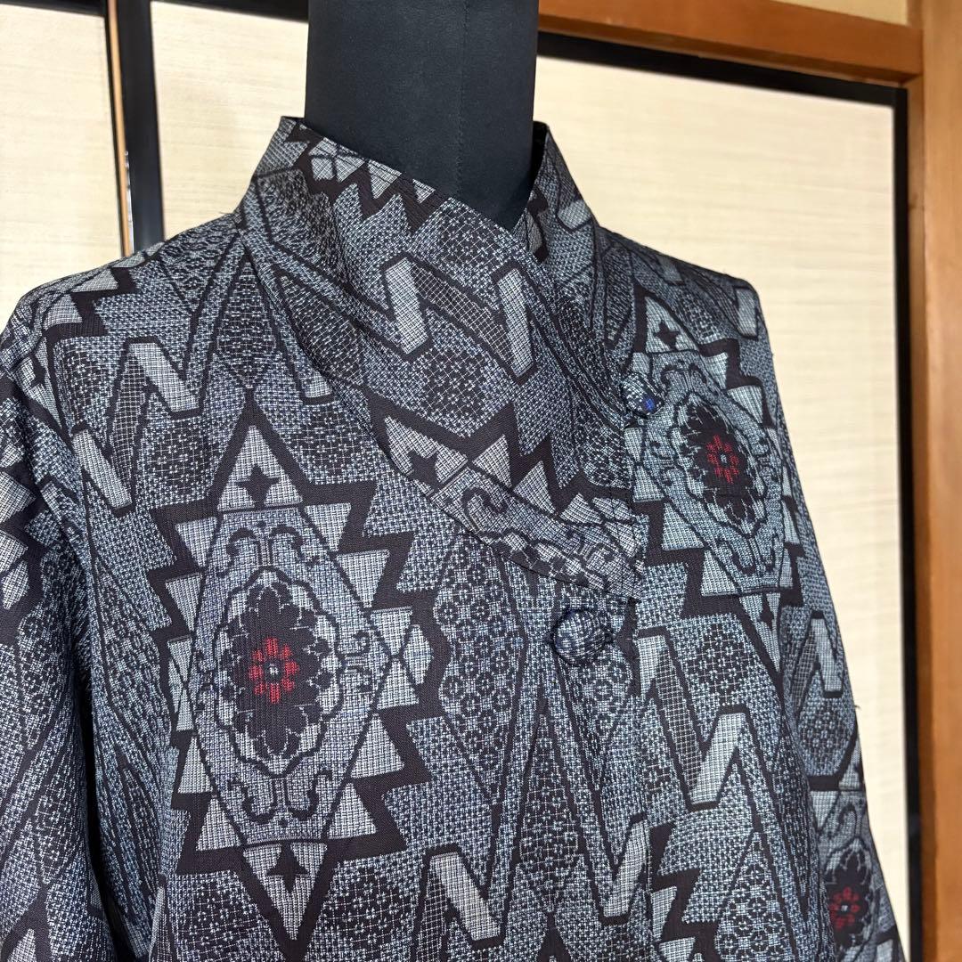 ロングコート　コートワンピース　着物リメイク　大島紬　アンティーク