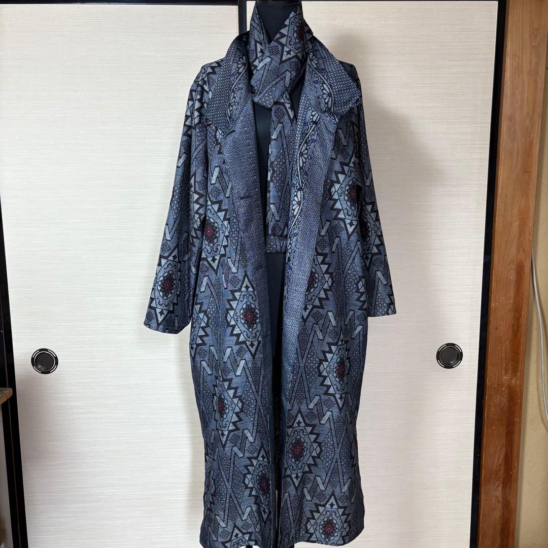 ロングコート　コートワンピース　着物リメイク　大島紬　アンティーク