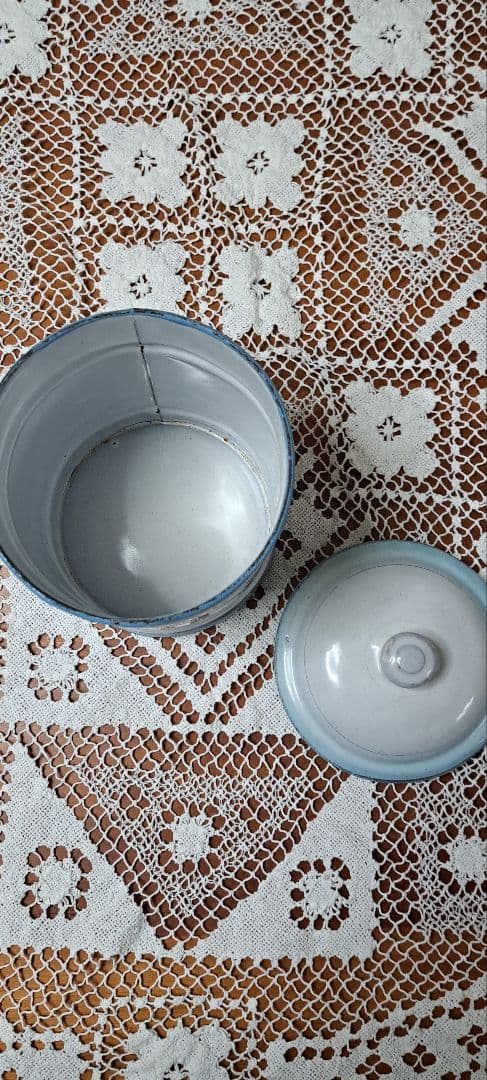 アンティークホーローキャニスター /パンジー柄