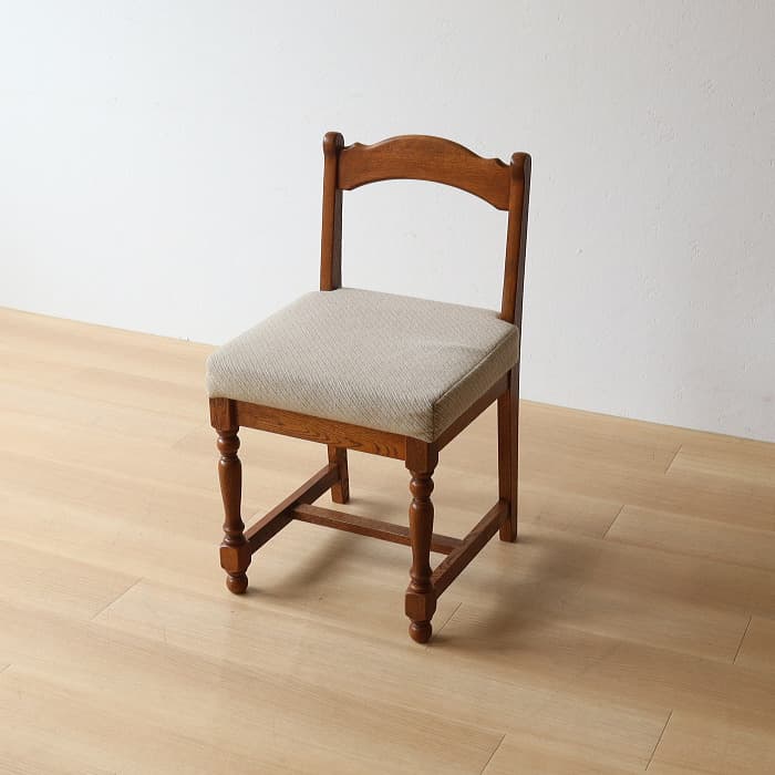 アンティーク 小ぶりなイス 布張り ナラ 木製 古家具 無垢材