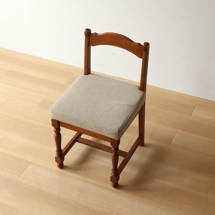 アンティーク 小ぶりなイス 布張り ナラ 木製 古家具 無垢材