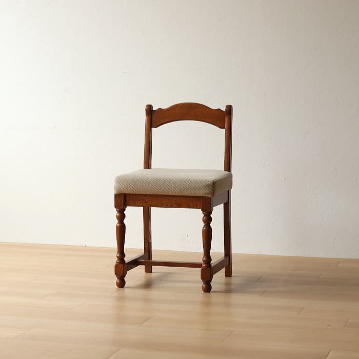 アンティーク 小ぶりなイス 布張り ナラ 木製 古家具 無垢材