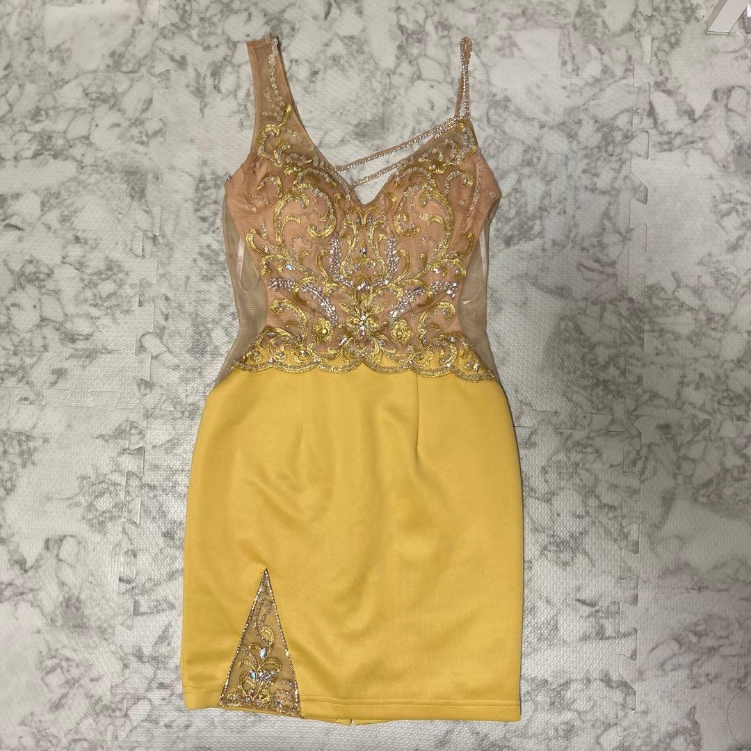 Angel R ドレス イエロー ビーズ刺繍