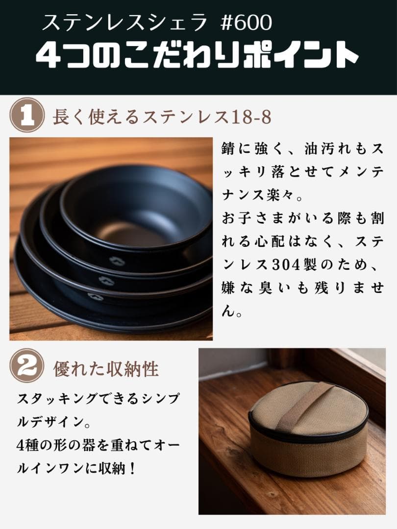 テーブルウェア キャンプ プレート ステンレス 食器 セット帆布ケー ス付き