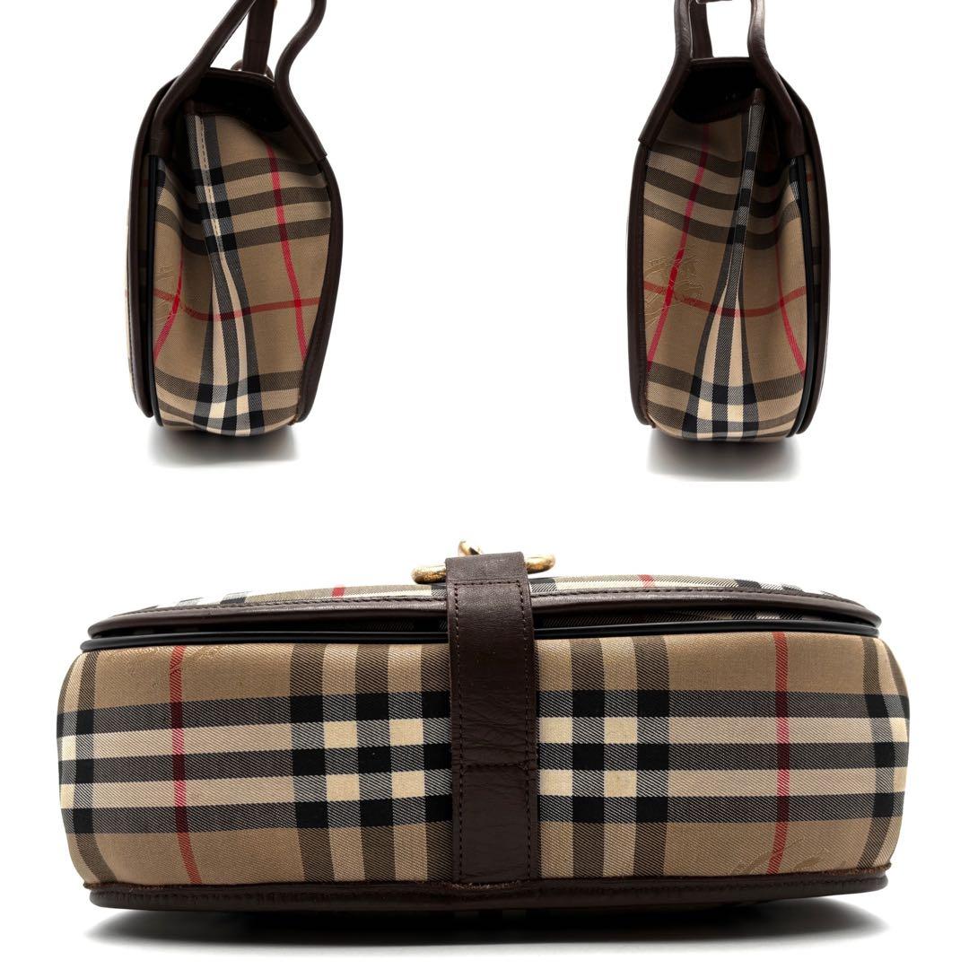 極美品 バーバリー ショルダーバッグ ノバチェック ホースロゴ 金具 ベージュ