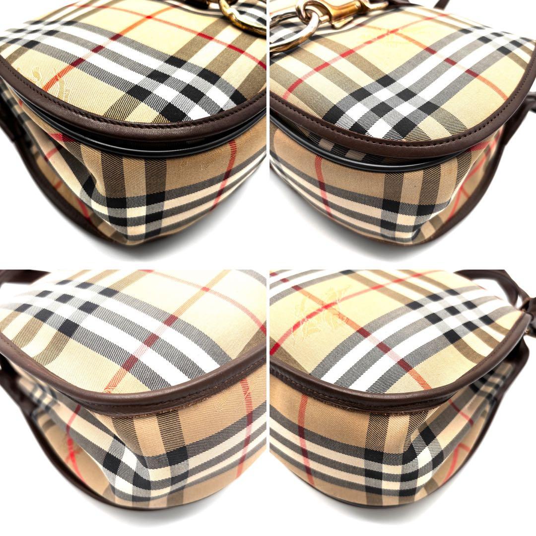 極美品 バーバリー ショルダーバッグ ノバチェック ホースロゴ 金具 ベージュ