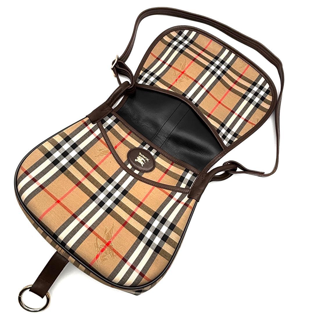 極美品 バーバリー ショルダーバッグ ノバチェック ホースロゴ 金具 ベージュ