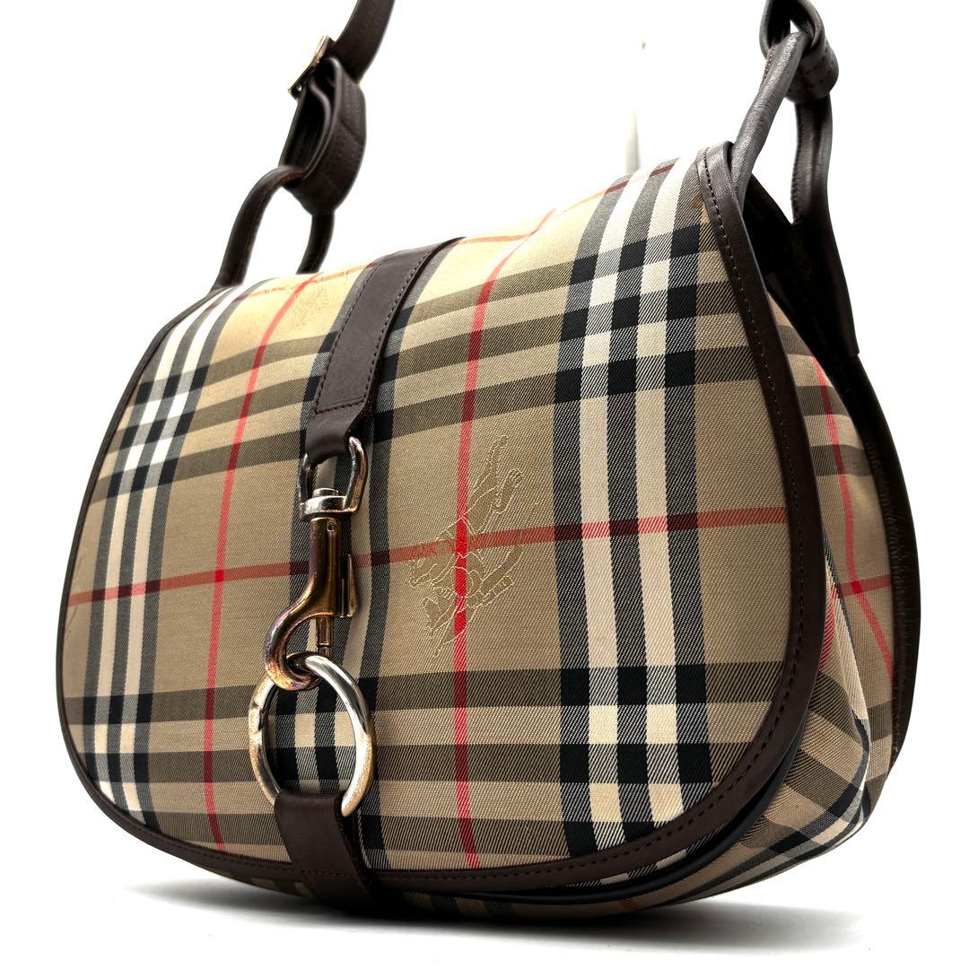 極美品 バーバリー ショルダーバッグ ノバチェック ホースロゴ 金具 ベージュ