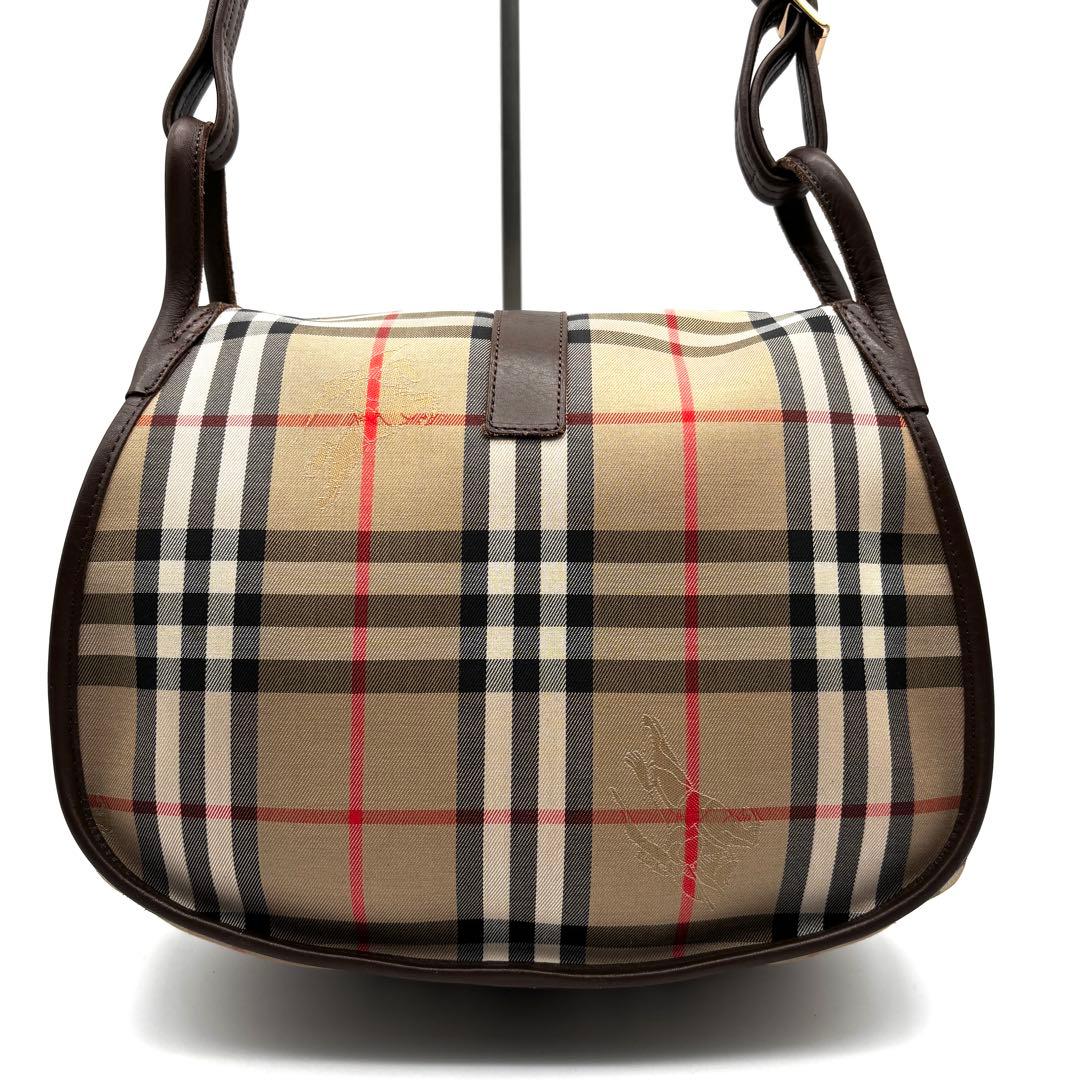 極美品 バーバリー ショルダーバッグ ノバチェック ホースロゴ 金具 ベージュ