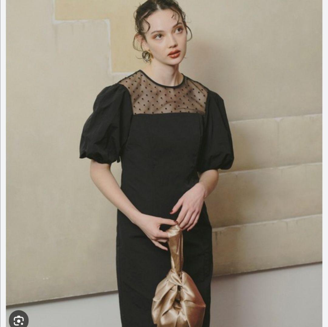 ANDRESD deccolete dot dress 結婚式 ワンピース