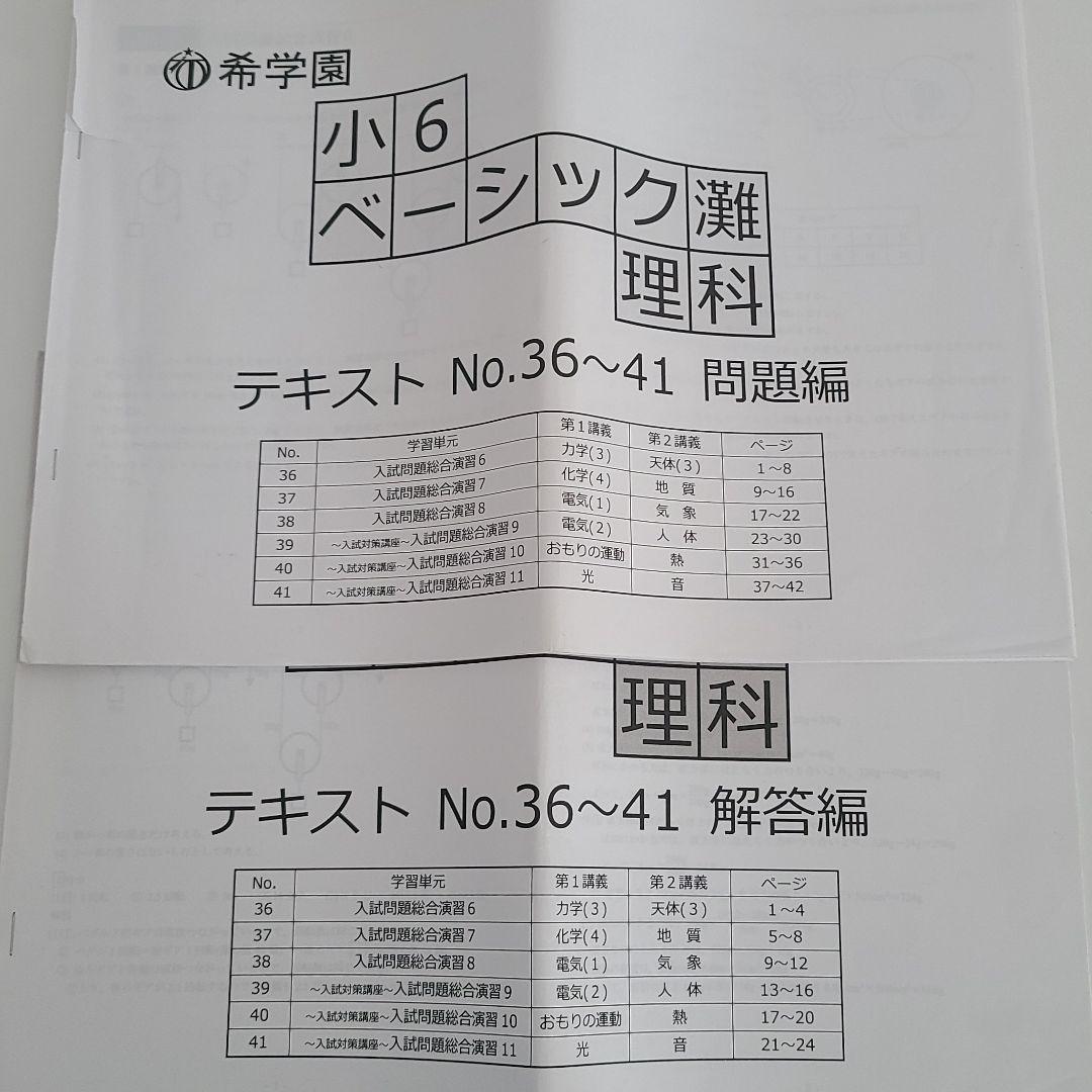 希学園　小６灘コース　入試対策国算理　テストゼミ