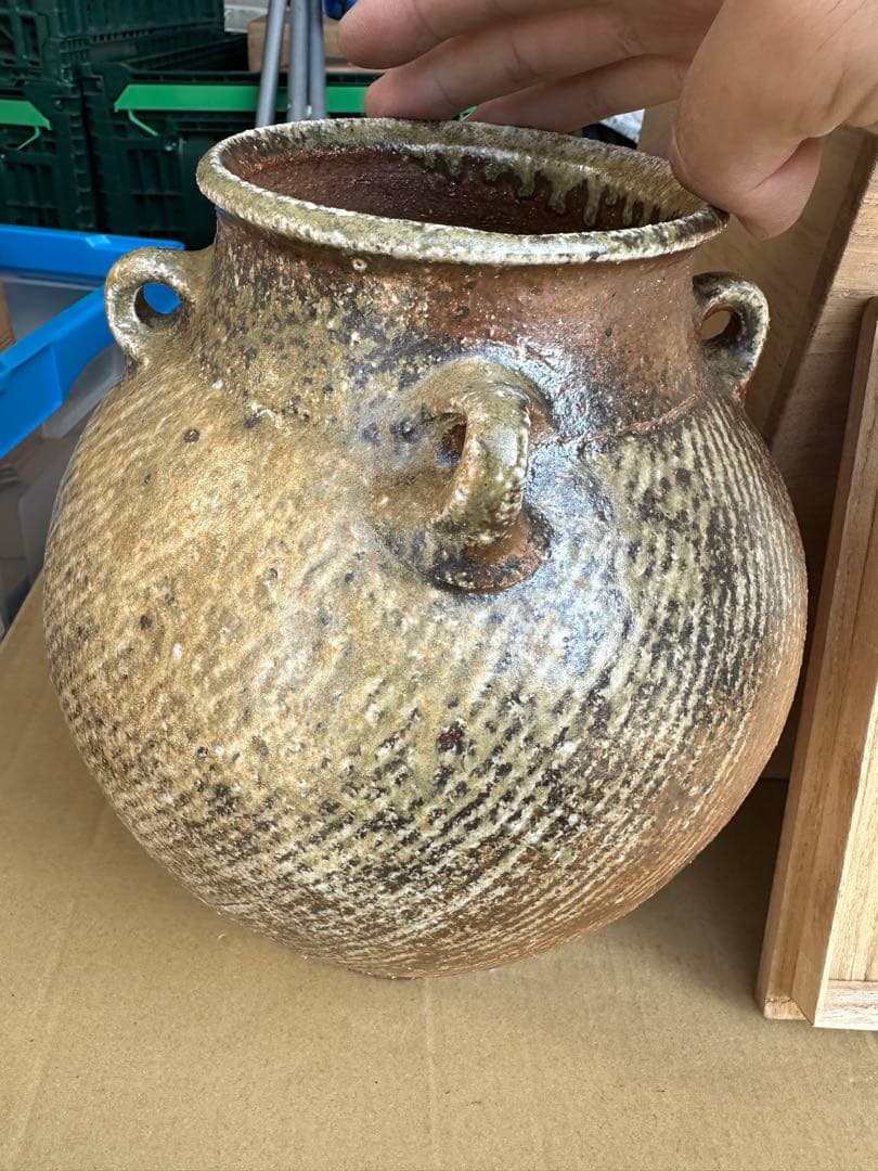 た*ん様 島岡達三作ー 陶器 花瓶 持ち手付き 大きめ 木箱付き