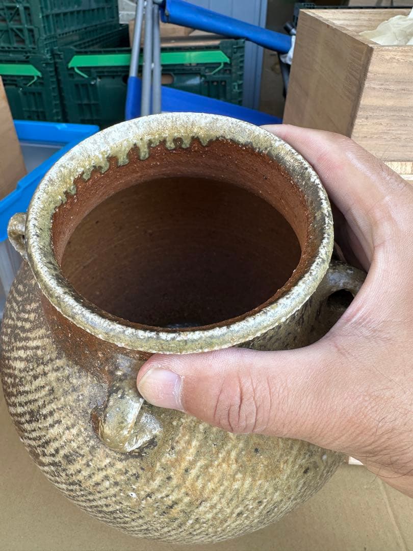 た*ん様 島岡達三作ー 陶器 花瓶 持ち手付き 大きめ 木箱付き