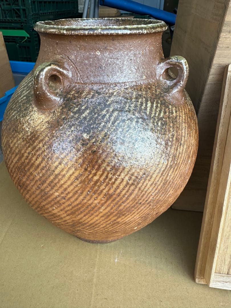 た*ん様 島岡達三作ー 陶器 花瓶 持ち手付き 大きめ 木箱付き