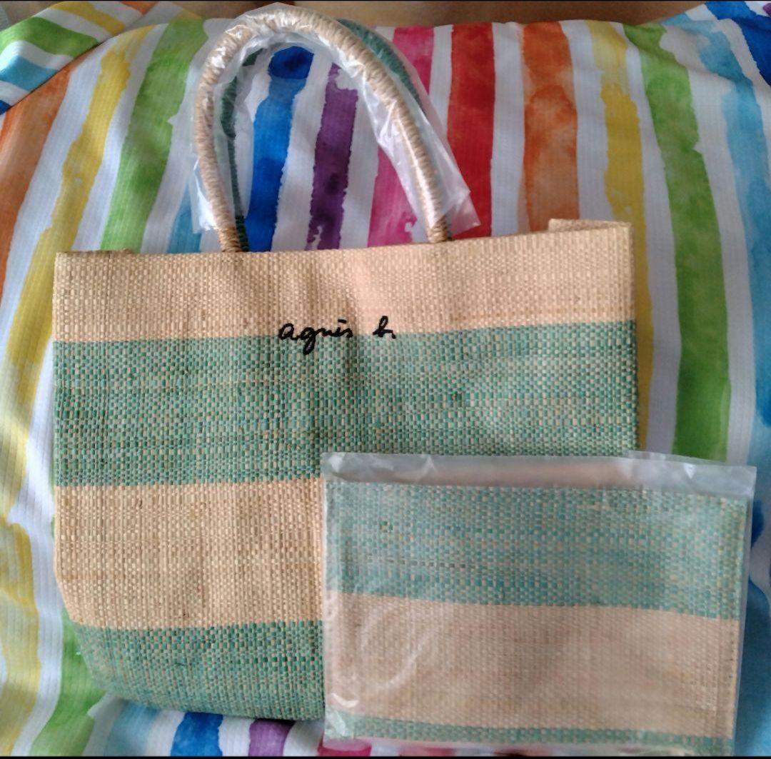 【専用品です】agnes b ラフィアトートバッグ ポーチ付カゴバッグ