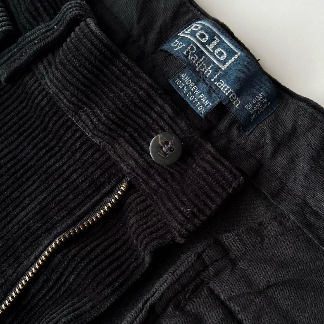 美品 90sポロ ラルフローレン Andrew 黒 太畝 コーデュロイW32