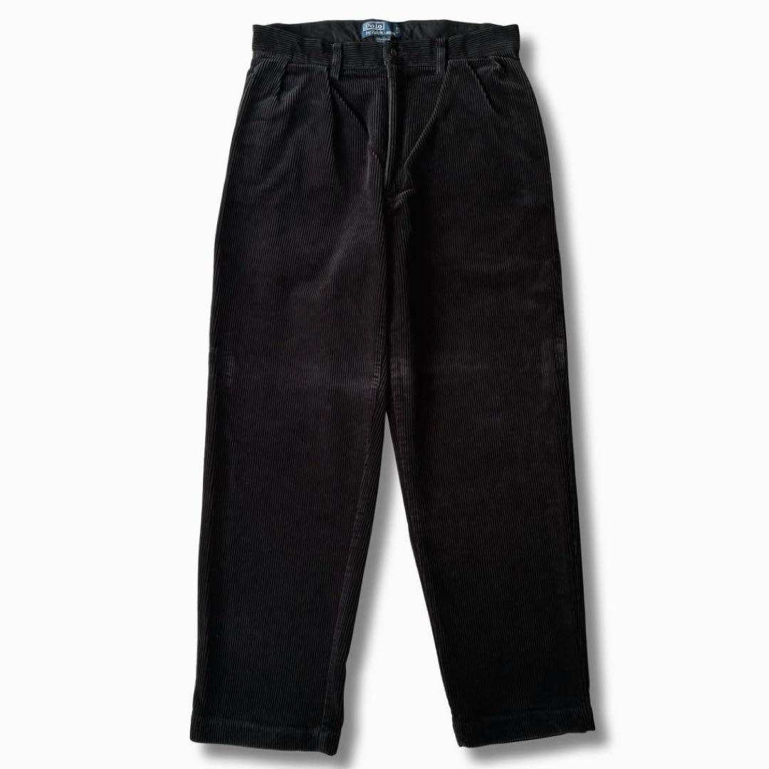 美品 90sポロ ラルフローレン Andrew 黒 太畝 コーデュロイW32