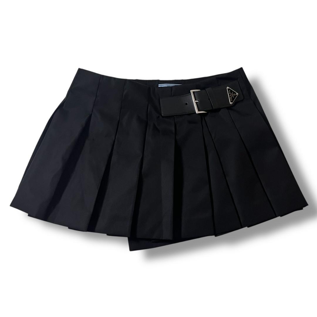 美品 PRADA Re-Nylon ベルト付 プリーツ ミニスカート 38