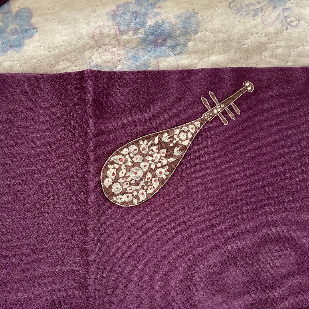 名古屋帯 象と花の柄紫色　正絹　長尺