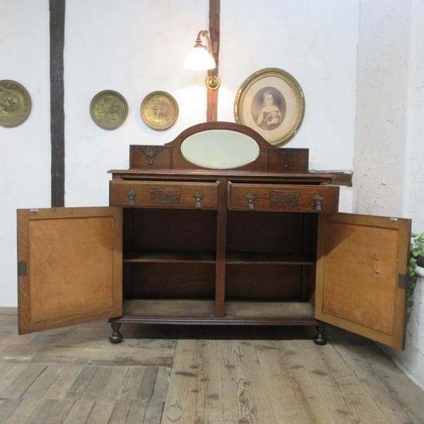 イギリス アンティーク 家具 ミラーバックサイドボード 食器棚 英国 6826d