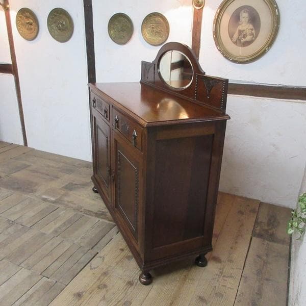 イギリス アンティーク 家具 ミラーバックサイドボード 食器棚 英国 6826d