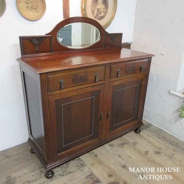 イギリス アンティーク 家具 ミラーバックサイドボード 食器棚 英国 6826d