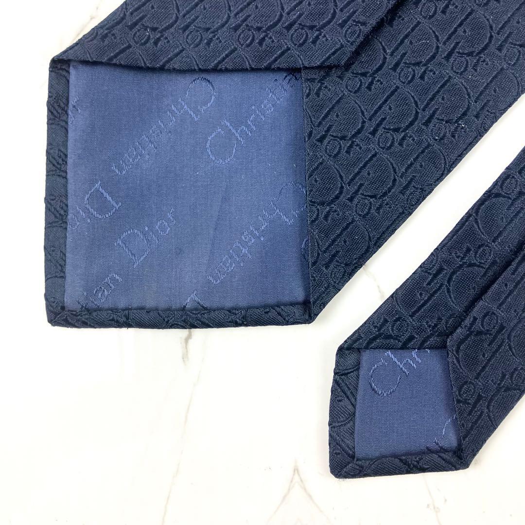 未使用級　クリスチャンディオール　ネクタイ　トロッター柄　ソリッド　ネイビー