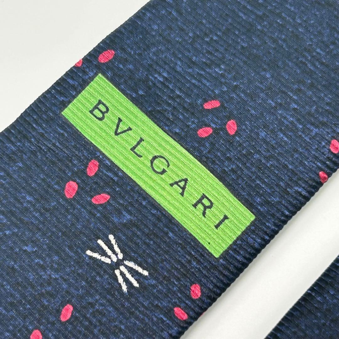 【超美品】BVLGARI ブルガリ 斑点柄 ドット柄 ネクタイ メンズ ネイビー