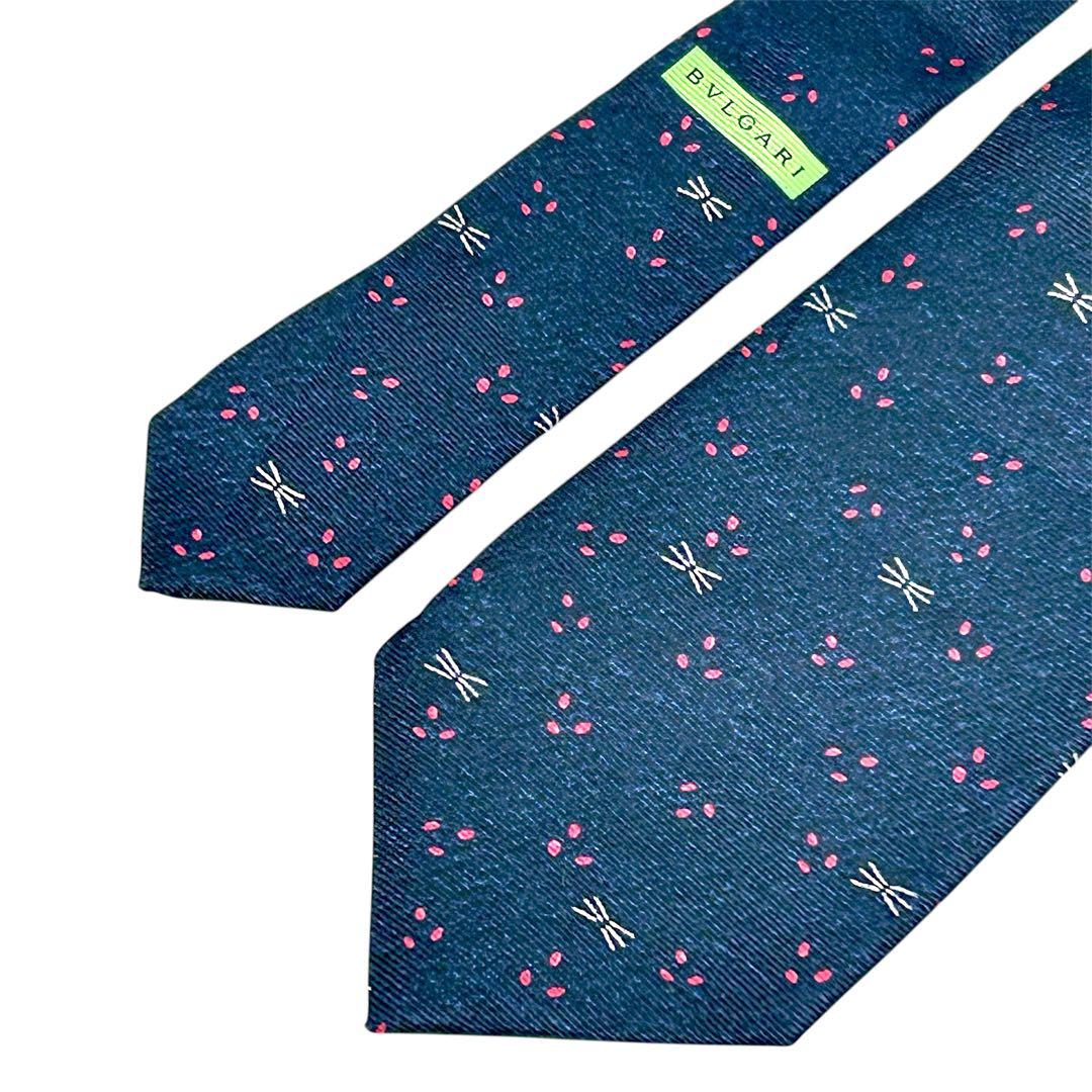 【超美品】BVLGARI ブルガリ 斑点柄 ドット柄 ネクタイ メンズ ネイビー