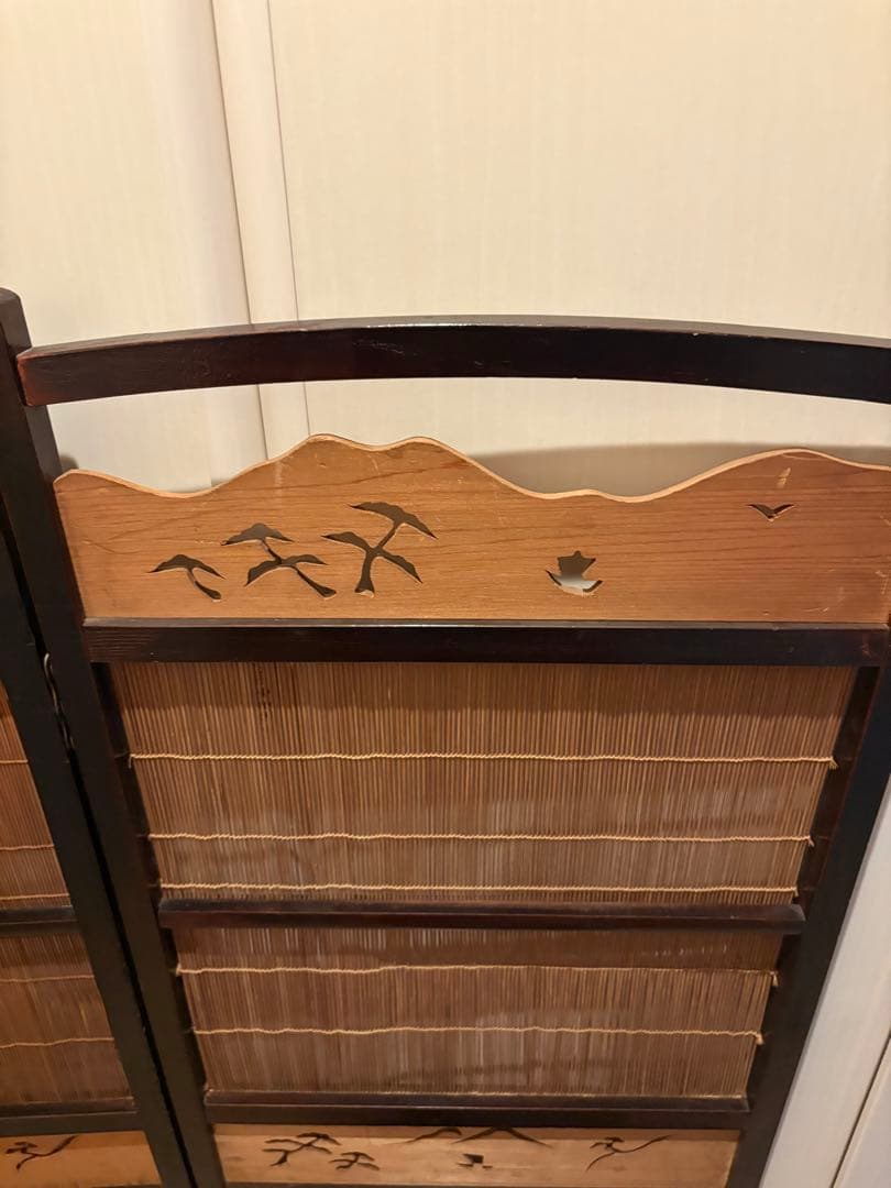 ビンテージ　竹簾屏風　すだれ　衝立　透かし彫り　パーテーション　間仕切り　古道具