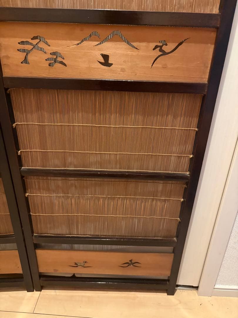 ビンテージ　竹簾屏風　すだれ　衝立　透かし彫り　パーテーション　間仕切り　古道具