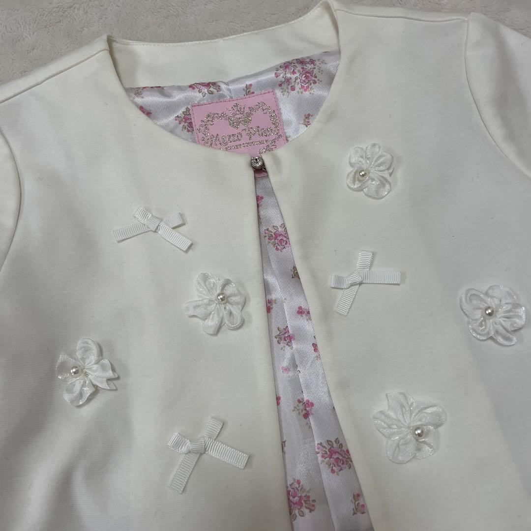 【美品】mezzo piano メゾピアノ　ノーカラージャケット　ホワイト120