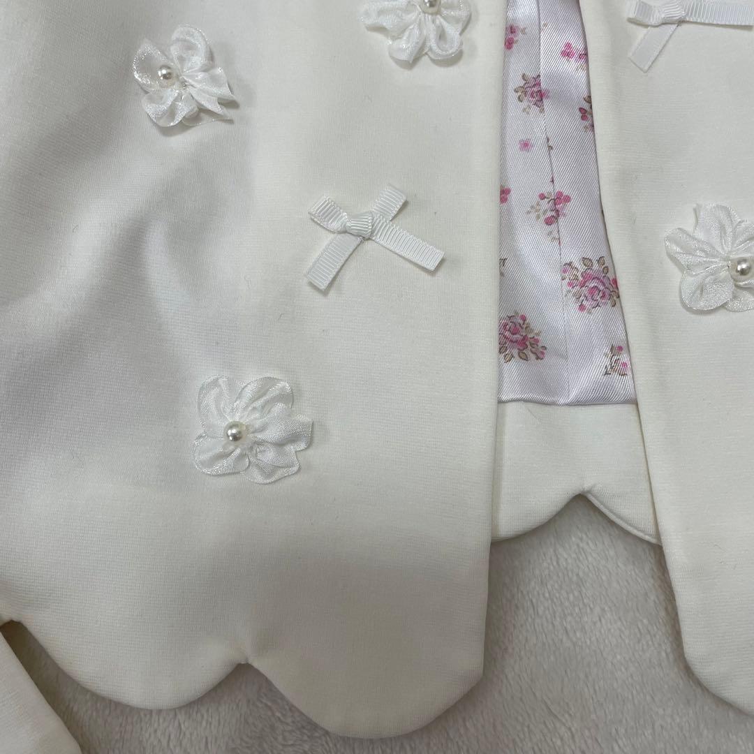 【美品】mezzo piano メゾピアノ　ノーカラージャケット　ホワイト120