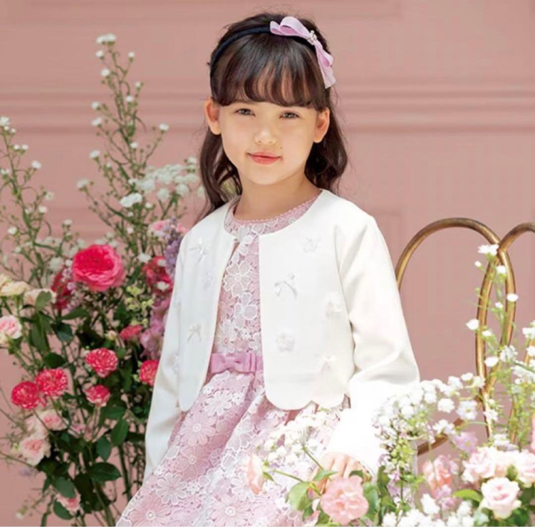 【美品】mezzo piano メゾピアノ　ノーカラージャケット　ホワイト120